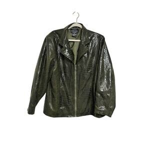 Selene Sport Faux Snakeskin Zip Jacket Olive Green Plus 24W